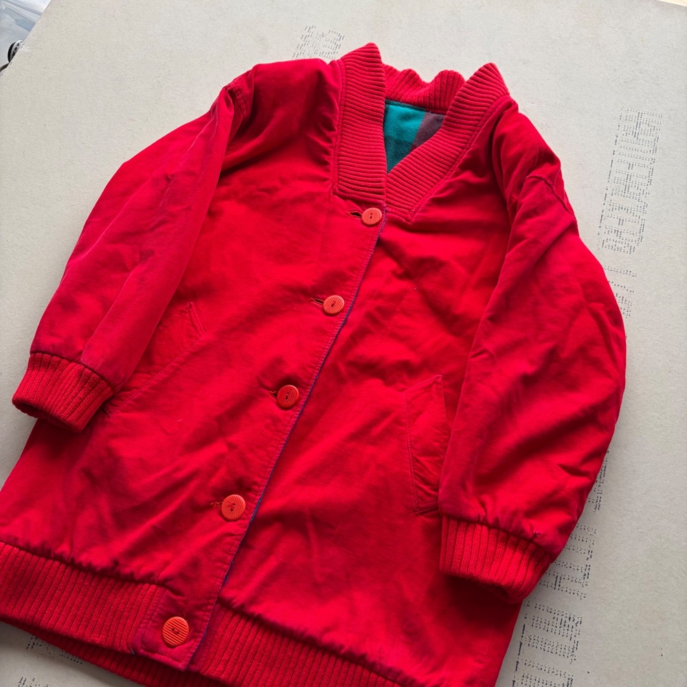 Vintage 80s Red Corduroy Bomber Jacket T-shirt Longline Coat